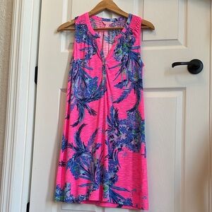 Lilly Pulitzer SMALL Bright Pink Sleeveless Tropical Print Shift Dress